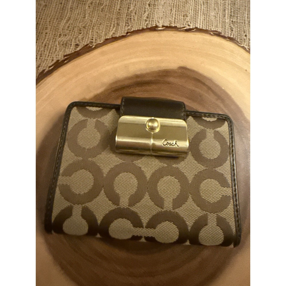 Vintage Coach Kristin Op Art Signature Flap Wallet Brown Bifold Jacquard Wallet
